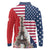French American Heritage Month Long Sleeve Polo Shirt Flag Style with USA Eagle and Eiffel Tower