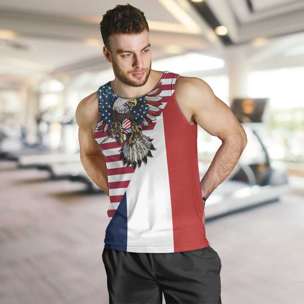 French American Heritage Month Men Tank Top Flag Style with USA Eagle and Eiffel Tower