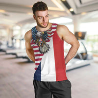 French American Heritage Month Men Tank Top Flag Style with USA Eagle and Eiffel Tower