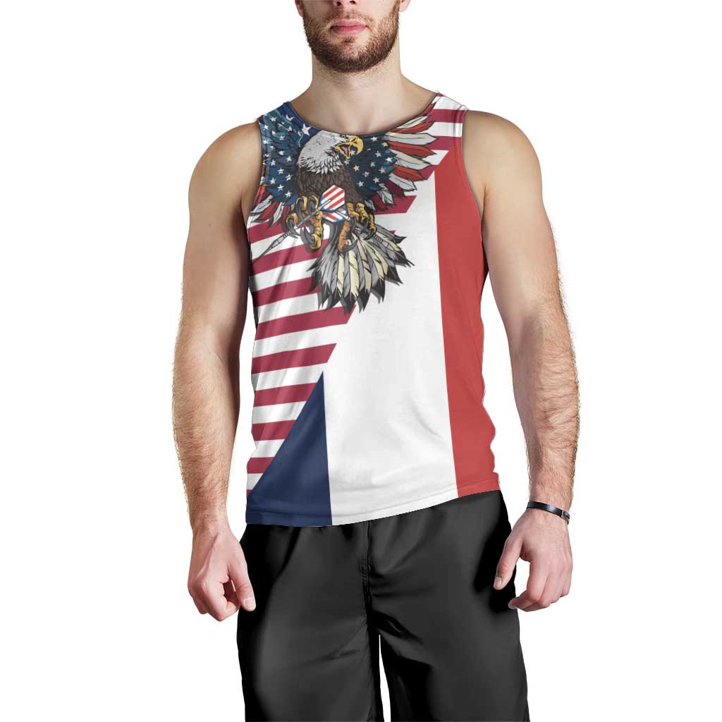 French American Heritage Month Men Tank Top Flag Style with USA Eagle and Eiffel Tower