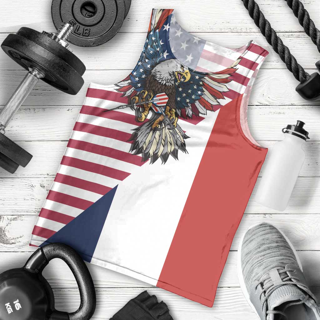 French American Heritage Month Men Tank Top Flag Style with USA Eagle and Eiffel Tower