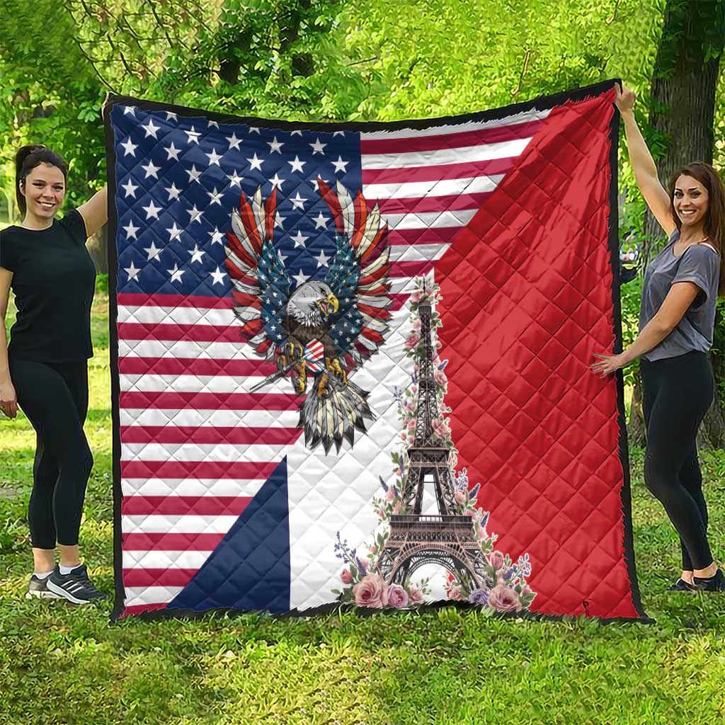 French American Heritage Month Quilt Flag Style with USA Eagle and Eiffel Tower