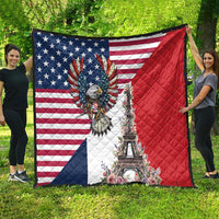 French American Heritage Month Quilt Flag Style with USA Eagle and Eiffel Tower