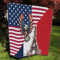 French American Heritage Month Quilt Flag Style with USA Eagle and Eiffel Tower