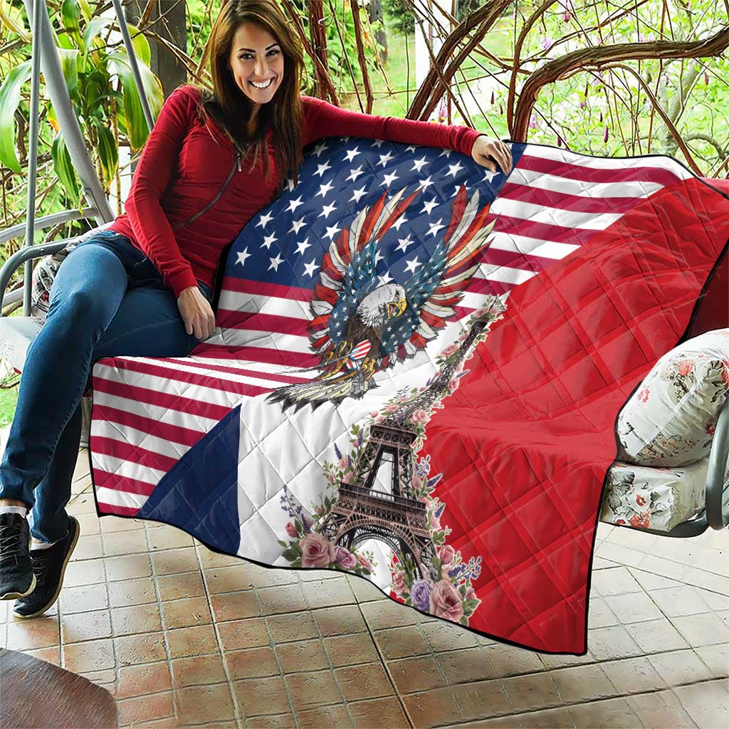 French American Heritage Month Quilt Flag Style with USA Eagle and Eiffel Tower