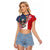 French American Heritage Month Raglan Cropped T Shirt Flag Style with USA Eagle and Eiffel Tower