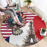 French American Heritage Month Round Carpet Flag Style with USA Eagle and Eiffel Tower