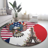 French American Heritage Month Round Carpet Flag Style with USA Eagle and Eiffel Tower