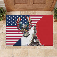 French American Heritage Month Rubber Doormat Flag Style with USA Eagle and Eiffel Tower