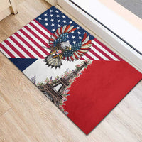 French American Heritage Month Rubber Doormat Flag Style with USA Eagle and Eiffel Tower