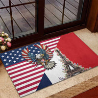 French American Heritage Month Rubber Doormat Flag Style with USA Eagle and Eiffel Tower