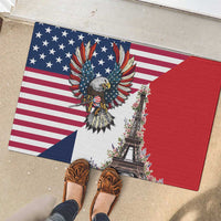 French American Heritage Month Rubber Doormat Flag Style with USA Eagle and Eiffel Tower