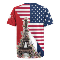 French American Heritage Month Rugby Jersey Flag Style with USA Eagle and Eiffel Tower