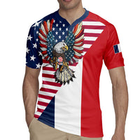 French American Heritage Month Rugby Jersey Flag Style with USA Eagle and Eiffel Tower