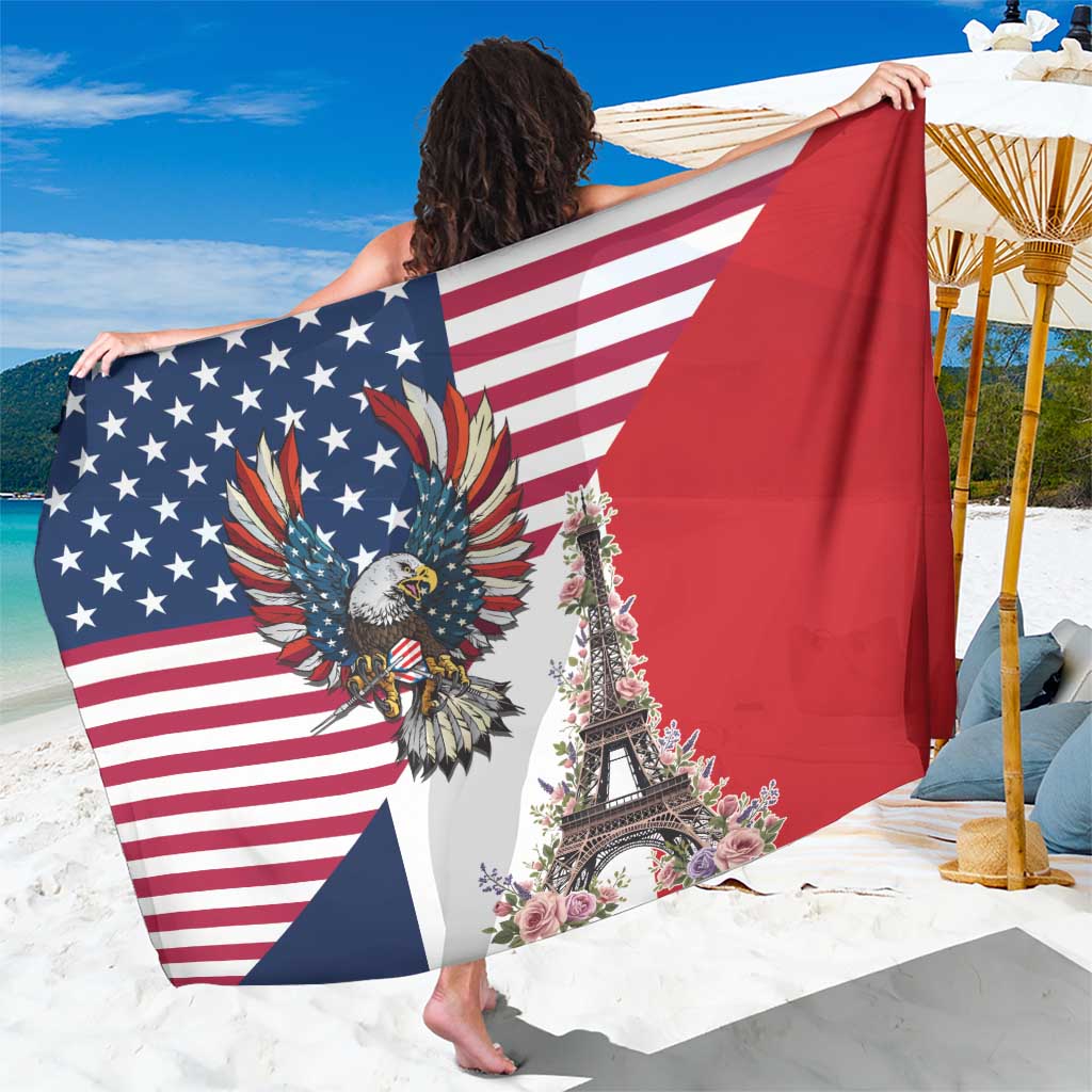 French American Heritage Month Sarong Flag Style with USA Eagle and Eiffel Tower