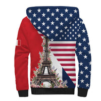 French American Heritage Month Sherpa Hoodie Flag Style with USA Eagle and Eiffel Tower
