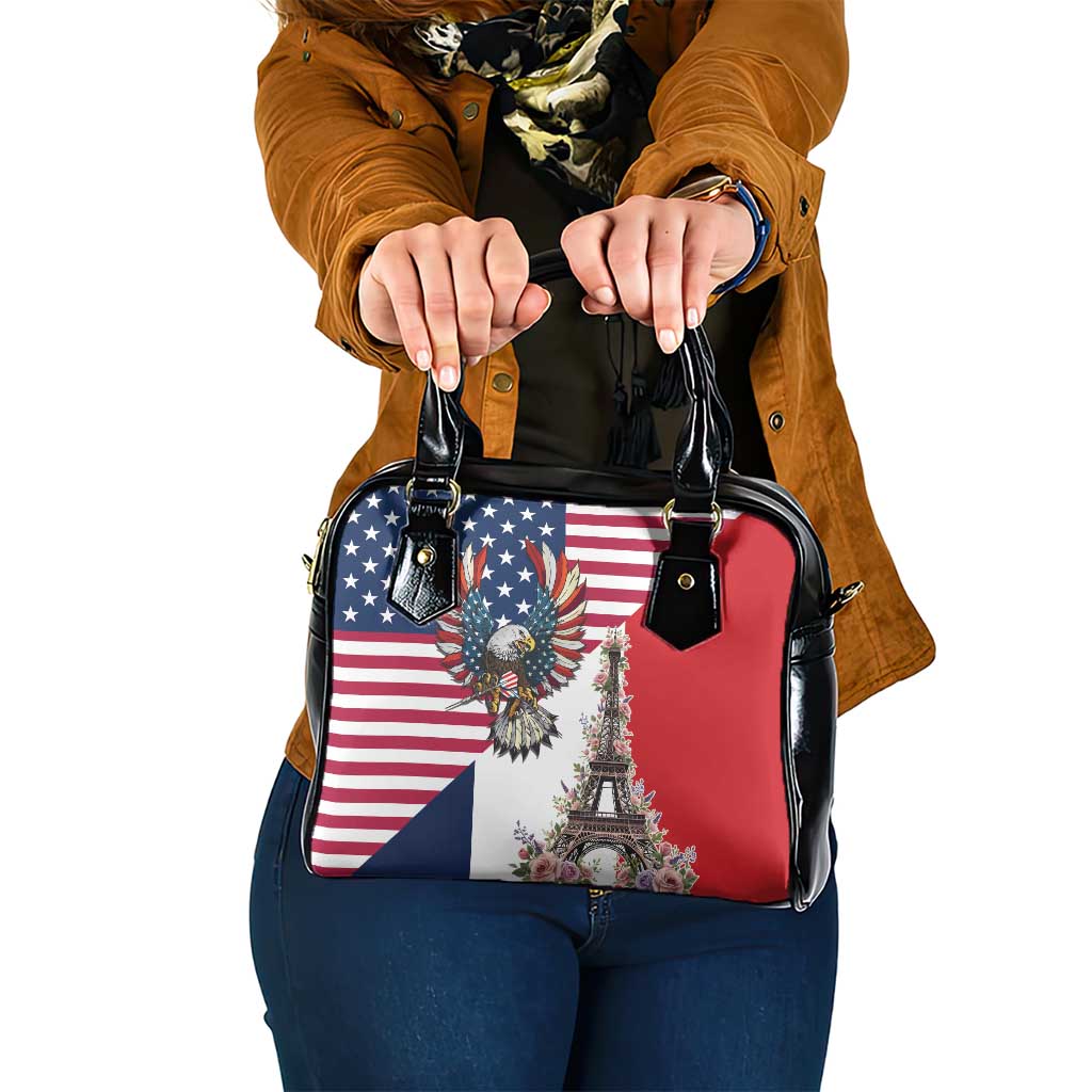 French American Heritage Month Shoulder Handbag Flag Style with USA Eagle and Eiffel Tower
