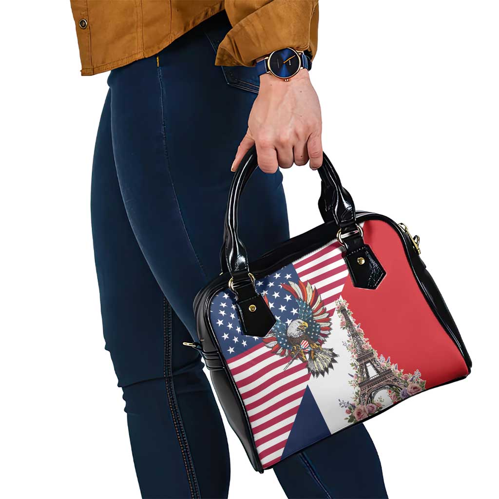 French American Heritage Month Shoulder Handbag Flag Style with USA Eagle and Eiffel Tower