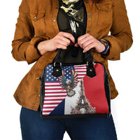French American Heritage Month Shoulder Handbag Flag Style with USA Eagle and Eiffel Tower