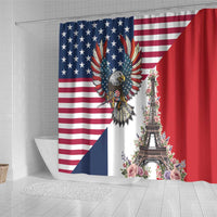 French American Heritage Month Shower Curtain Flag Style with USA Eagle and Eiffel Tower