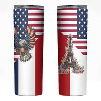 French American Heritage Month Skinny Tumbler Flag Style with USA Eagle and Eiffel Tower