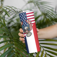 French American Heritage Month Skinny Tumbler Flag Style with USA Eagle and Eiffel Tower