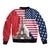 French American Heritage Month Sleeve Zip Bomber Jacket Flag Style with USA Eagle and Eiffel Tower