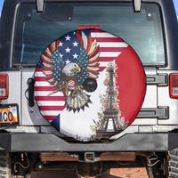 French American Heritage Month Spare Tire Cover Flag Style with USA Eagle and Eiffel Tower