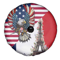 French American Heritage Month Spare Tire Cover Flag Style with USA Eagle and Eiffel Tower