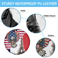 French American Heritage Month Spare Tire Cover Flag Style with USA Eagle and Eiffel Tower
