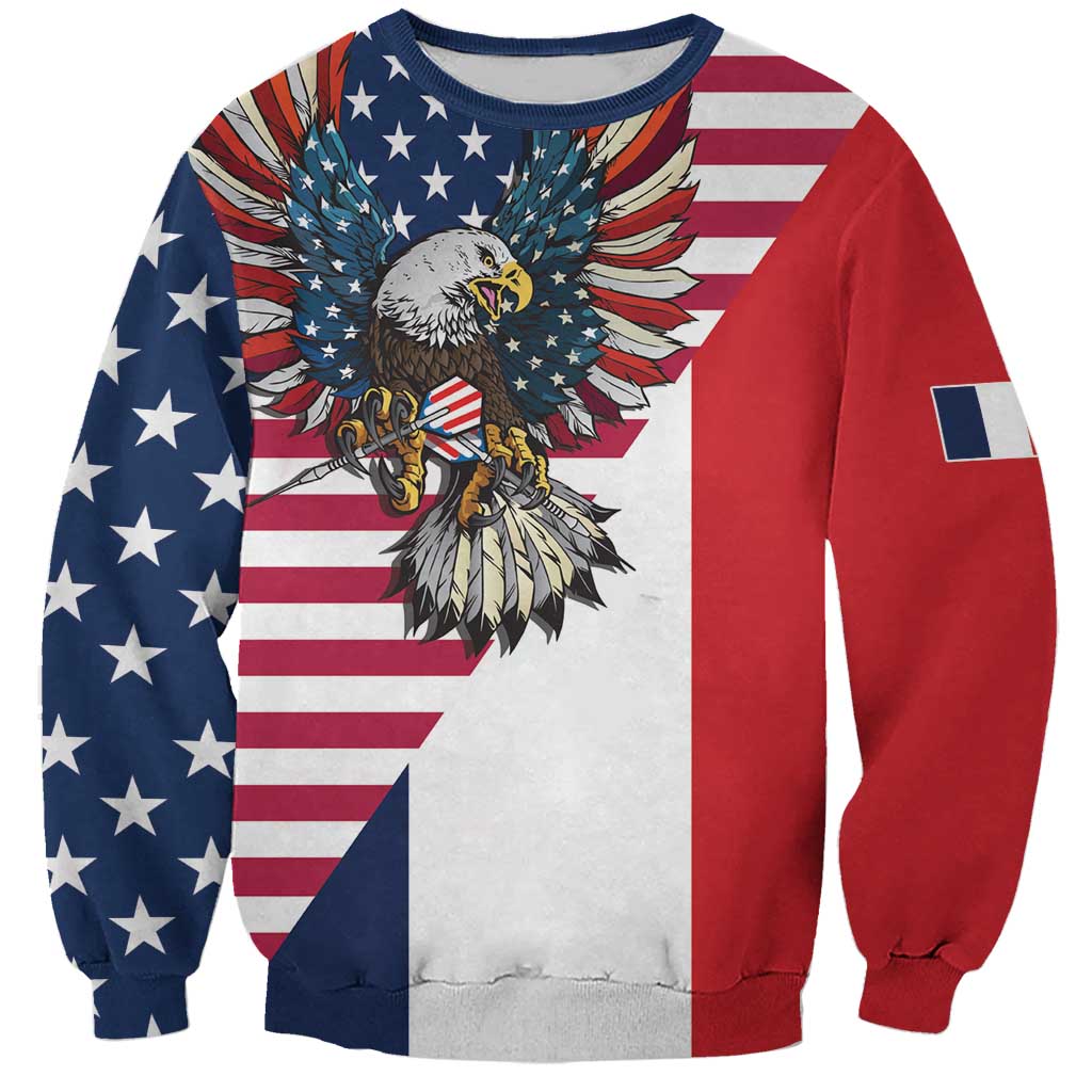 French American Heritage Month Sweatshirt Flag Style with USA Eagle and Eiffel Tower