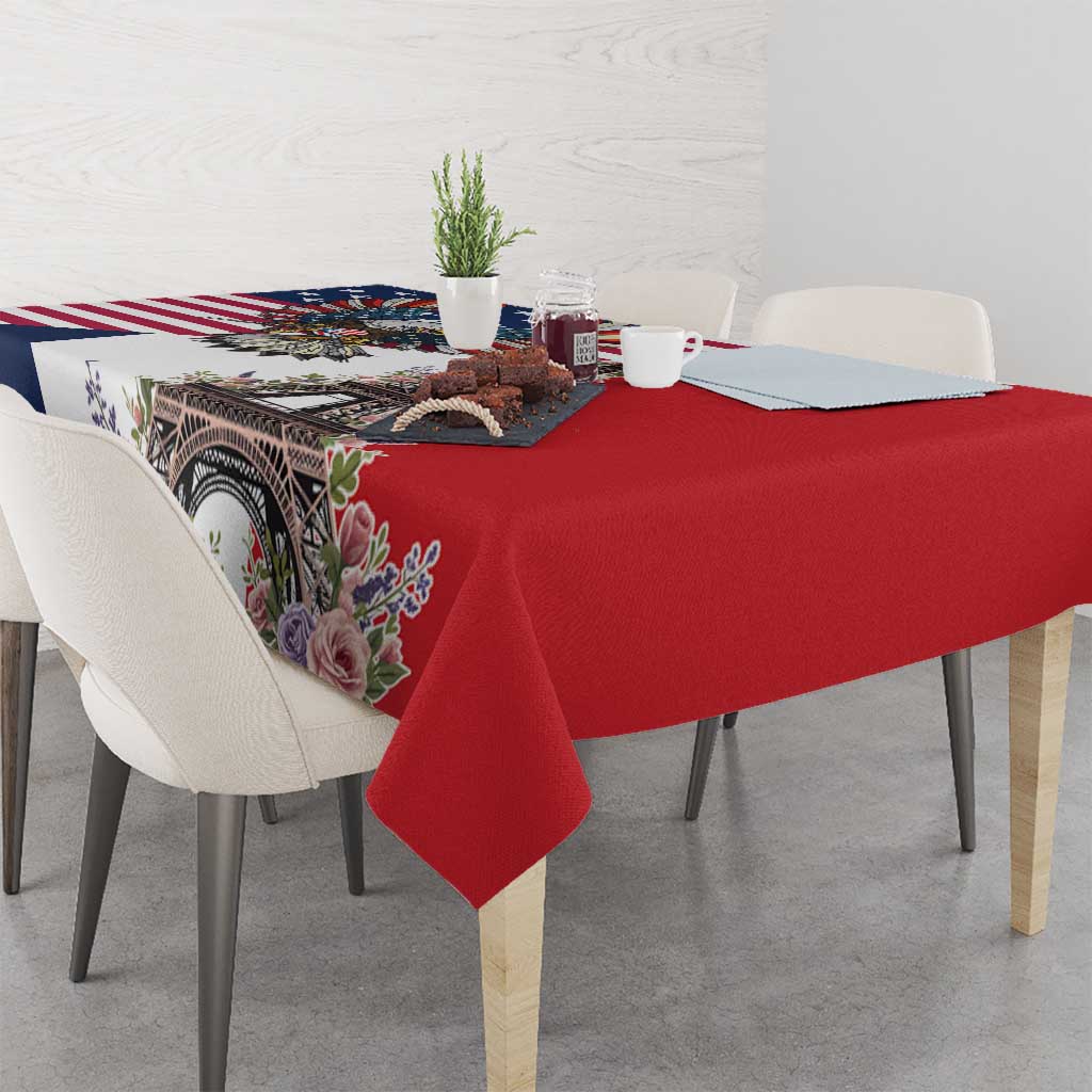 French American Heritage Month Tablecloth Flag Style with USA Eagle and Eiffel Tower