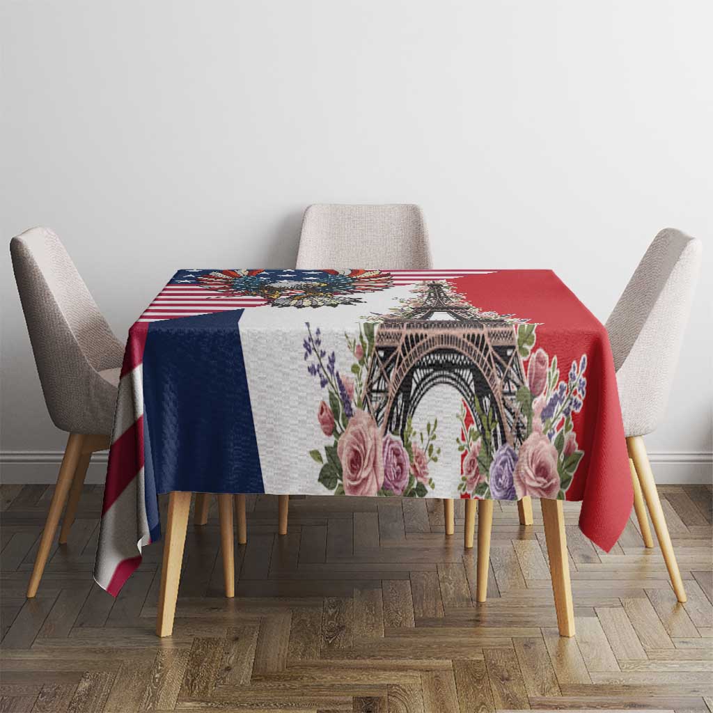 French American Heritage Month Tablecloth Flag Style with USA Eagle and Eiffel Tower