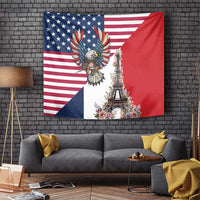 French American Heritage Month Tapestry Flag Style with USA Eagle and Eiffel Tower