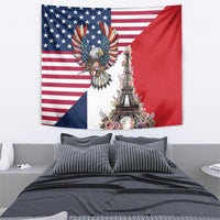 French American Heritage Month Tapestry Flag Style with USA Eagle and Eiffel Tower