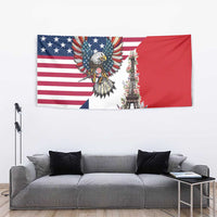 French American Heritage Month Tapestry Flag Style with USA Eagle and Eiffel Tower