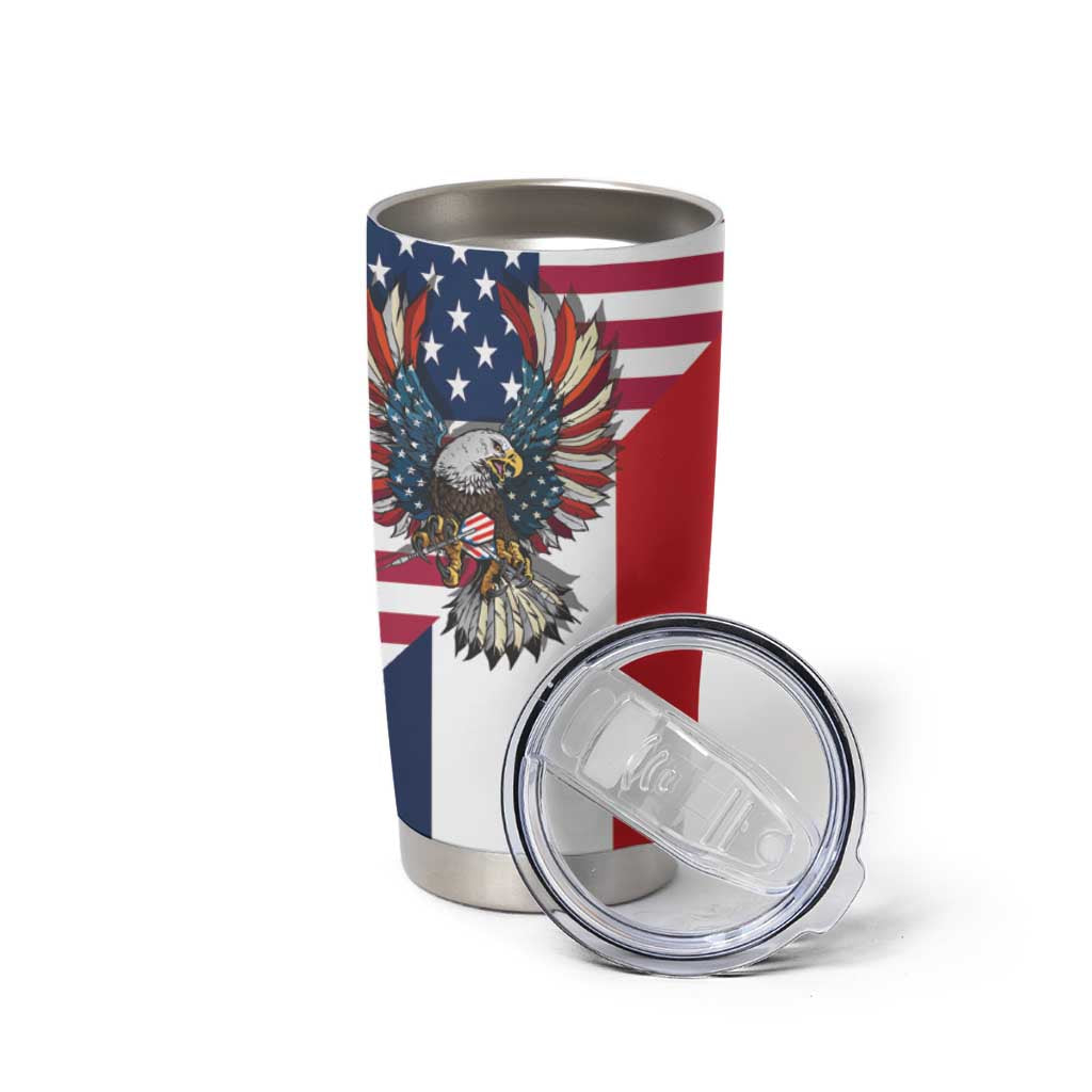 French American Heritage Month Tumbler Cup Flag Style with USA Eagle and Eiffel Tower