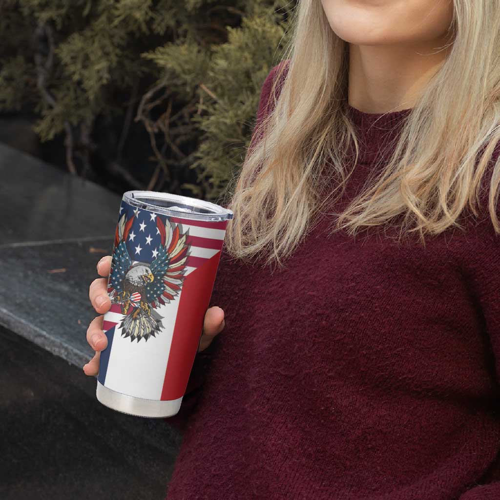 French American Heritage Month Tumbler Cup Flag Style with USA Eagle and Eiffel Tower
