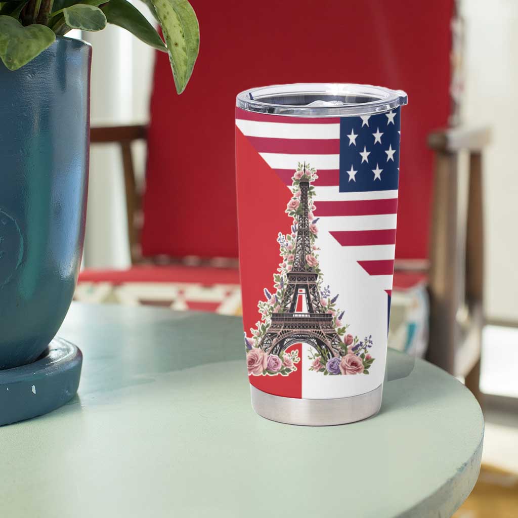 French American Heritage Month Tumbler Cup Flag Style with USA Eagle and Eiffel Tower