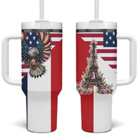 French American Heritage Month Tumbler With Handle Flag Style with USA Eagle and Eiffel Tower