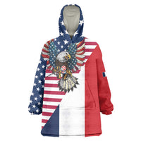 French American Heritage Month Wearable Blanket Hoodie Flag Style with USA Eagle and Eiffel Tower