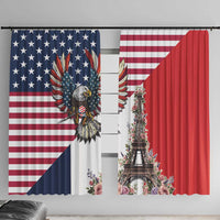 French American Heritage Month Window Curtain Flag Style with USA Eagle and Eiffel Tower