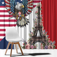 French American Heritage Month Window Curtain Flag Style with USA Eagle and Eiffel Tower