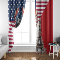 French American Heritage Month Window Curtain Flag Style with USA Eagle and Eiffel Tower