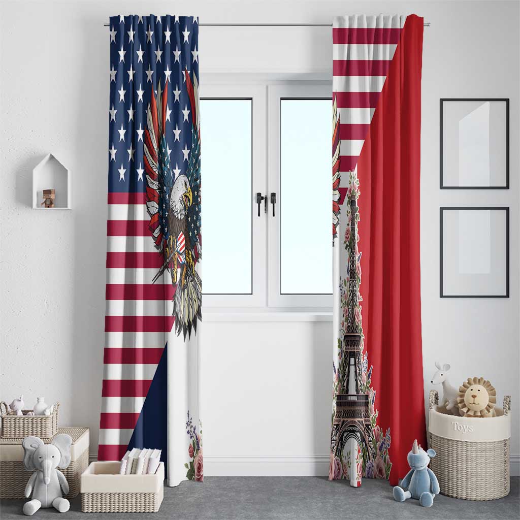 French American Heritage Month Window Curtain Flag Style with USA Eagle and Eiffel Tower