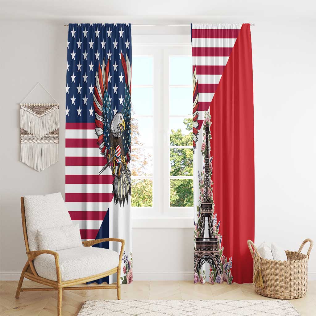 French American Heritage Month Window Curtain Flag Style with USA Eagle and Eiffel Tower