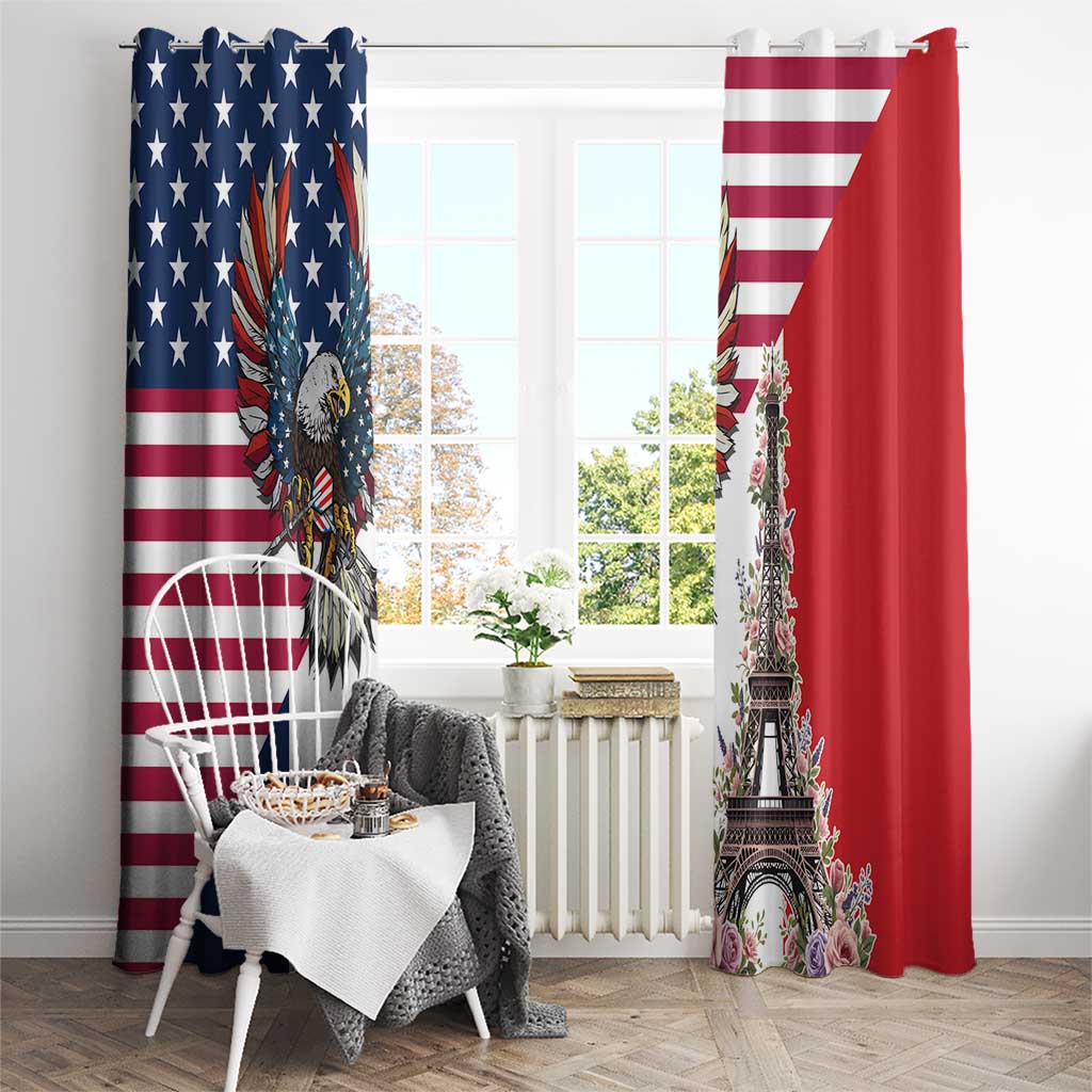 French American Heritage Month Window Curtain Flag Style with USA Eagle and Eiffel Tower