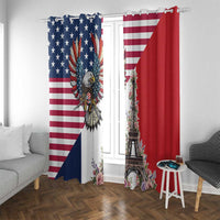 French American Heritage Month Window Curtain Flag Style with USA Eagle and Eiffel Tower
