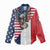 French American Heritage Month Women Casual Shirt Flag Style with USA Eagle and Eiffel Tower