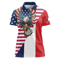 French American Heritage Month Women Polo Shirt Flag Style with USA Eagle and Eiffel Tower